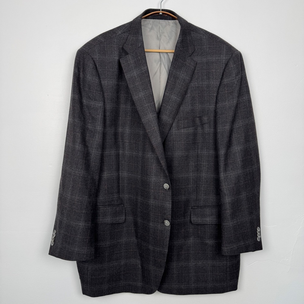 Peter Millar Mens Wool Cashmere Glen Plaid Sport Coat Blazer Charcoal Grey 47L